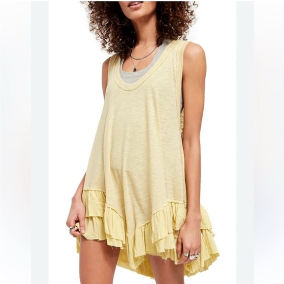 Free People Sasha Shimmy Ruffle Morning Dew Tank Dress - Picture 1 of 6